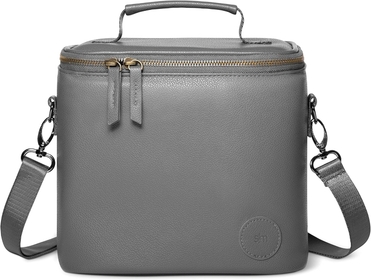 Vegan Leather Lunch Bag for Women, Men, Work | Reusable Insulated Cooler Box Cute Faux PU Leather Tote | Blakely Collection | 4 Liter | Gray