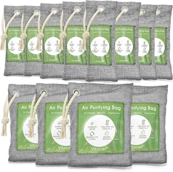 12 Pack Bamboo Charcoal Air Purifying Bag, Activated Charcoal Bags Odor Absorber, Moisture Absorber, Natural Car Air Freshener, Shoe Deodorizer, Odor Eliminators For Home, Pet, Closet (8x50g, 4x200g)