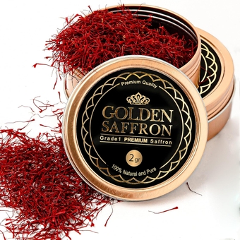 Golden Saffron, Finest Pure Premium All Red Saffron Threads, Grade A+ Super Negin Non-GMO Verified. For Tea, Paella, Rice, Desserts, Golden Milk and Risotto (2 Grams)