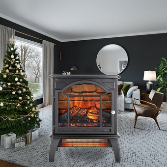 Black Electric Fireplace, Christmas Fireplace Winter Xmas Indoor 18 inch Infrared Electric Stove with Remote Control, Black.