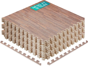 48SQ.FT Wood Grain Puzzle Exercise Mat Protective Flooring, EVA Interlocking Foam Floor Tiles with Border for Home