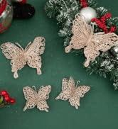 16 Pcs 2 Size Christmas Tree Butterfly Decorations, Glitter Hollow Butterfly Ornaments for Christ...