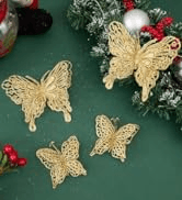 16 Pcs 2 Size Christmas Tree Butterfly Decorations, Glitter Hollow Butterfly Ornaments for Christ...